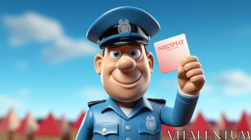 Cheerful 3D Cartoon Policeman Holding Sign - Artistic Image AI Image