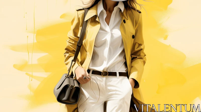 AI ART Fashionable Woman in Yellow Trench Coat | Urban Style