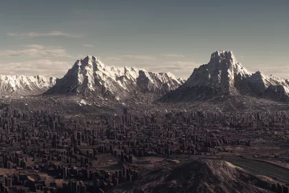 Futuristic Dystopian Cityscape Amidst Himalayan Art - 3D Render