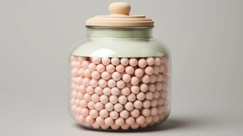 Glass Jar with Pink Balls on Gray Background