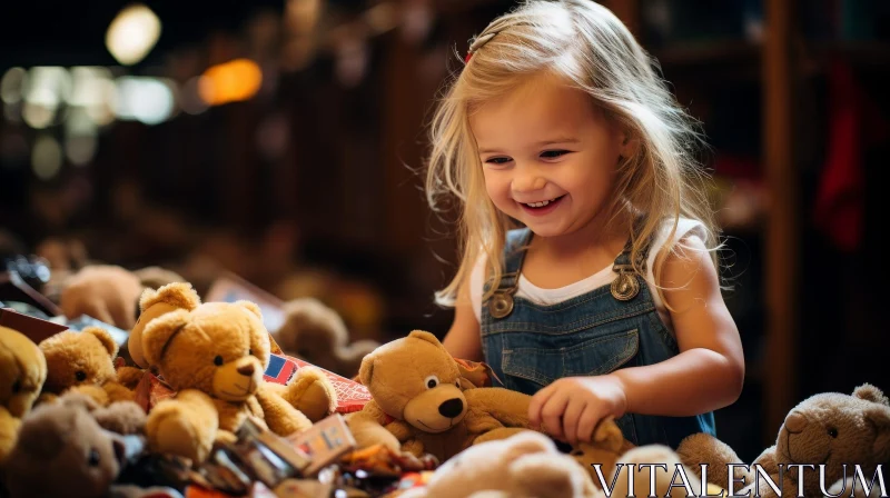 Joyful Child Playing with Plush Toys AI Image