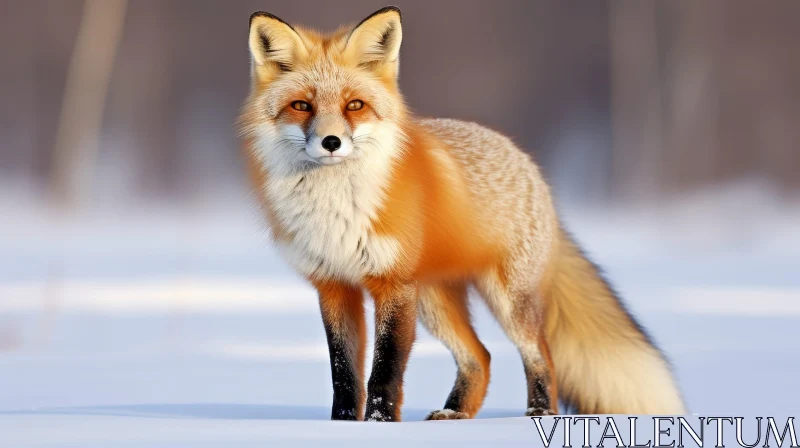 AI ART Majestic Red Fox in Snow - Wildlife Winter Scene