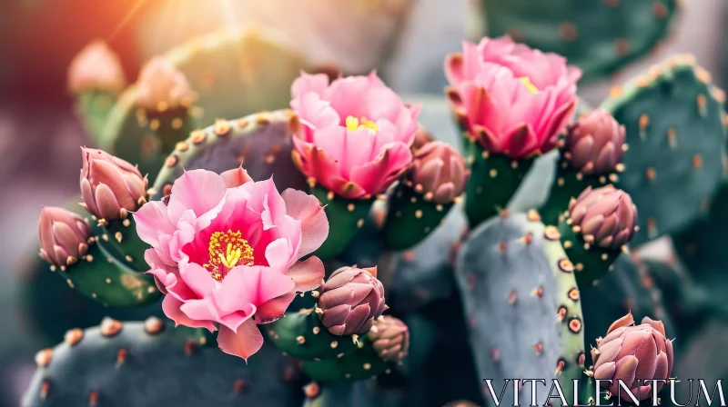Prickly Pear Cactus Bloom in Pink AI Image