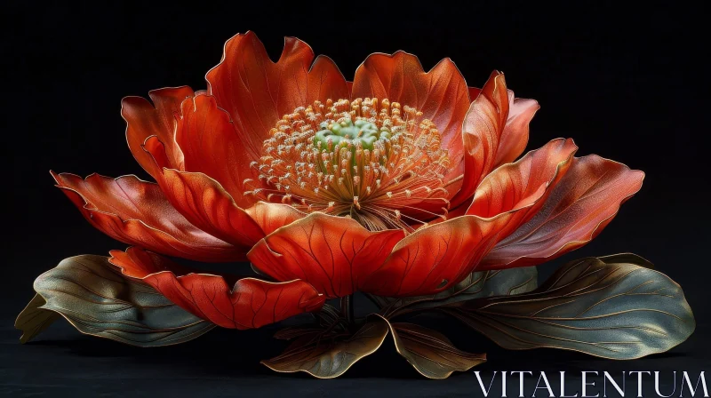 AI ART Red Flower 3D Rendering: Intricate Petals and Spiral Pattern