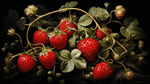 Ripe Strawberries Branch Close-up Photo