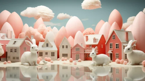 Whimsical Easter Village - 3D Rendering