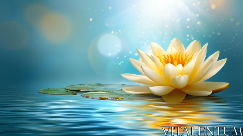 White Water Lily in Full Bloom: Serene Nature Scene AI Image