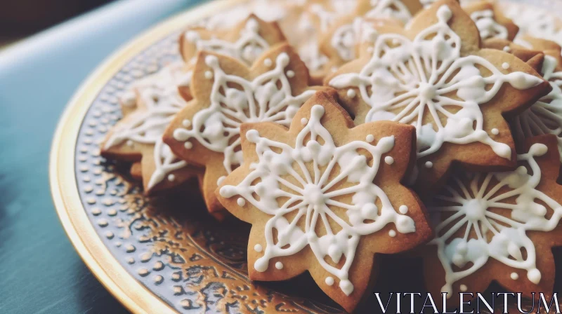 Delicious Iced Gingerbread Cookies on Oriental Plate AI Image