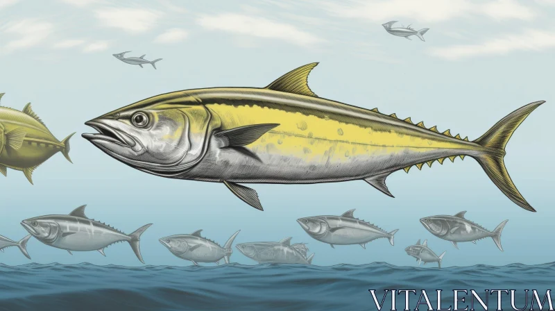 Graceful Yellowfin Tuna Swimming in Ocean AI Image