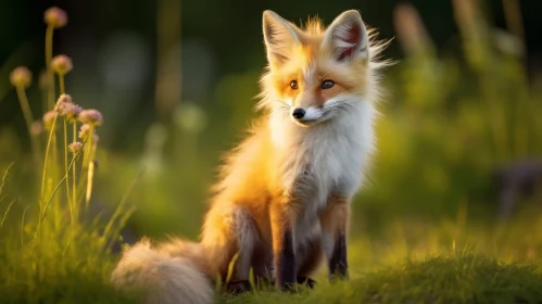 Majestic Red Fox Portrait in Green Field