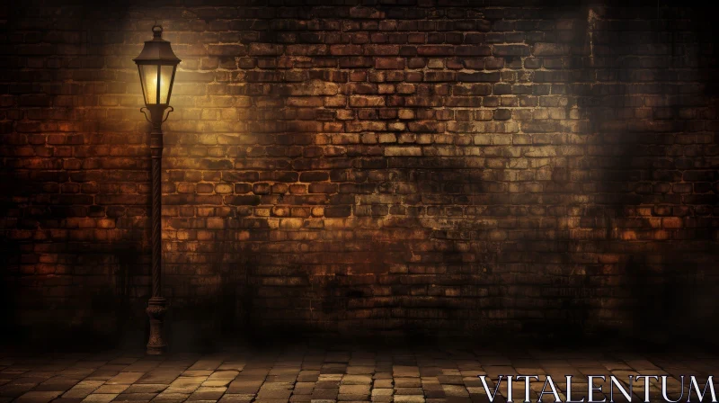 Moody Brick Wall with Street Lamp - Atmospheric Mystery Scene AI Image
