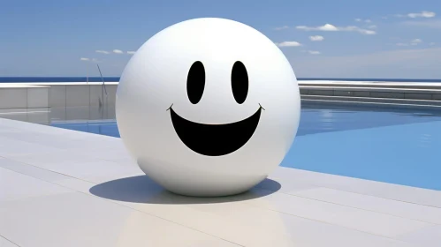 Happy White Smile Ball in Infinity Pool by the Sea