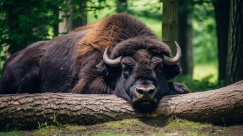 Majestic Bison Resting in Forest