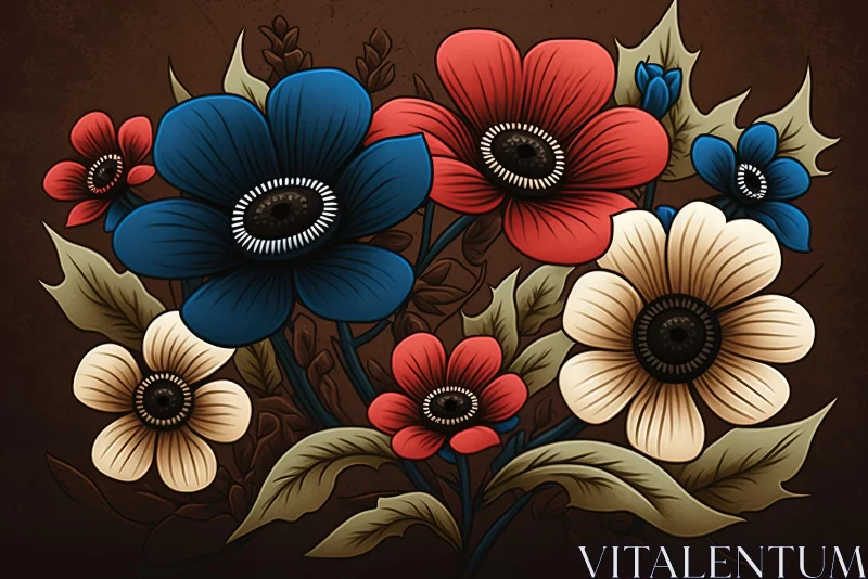 Mesmerizing Vintage Flowers Illustration on Brown Background AI Image