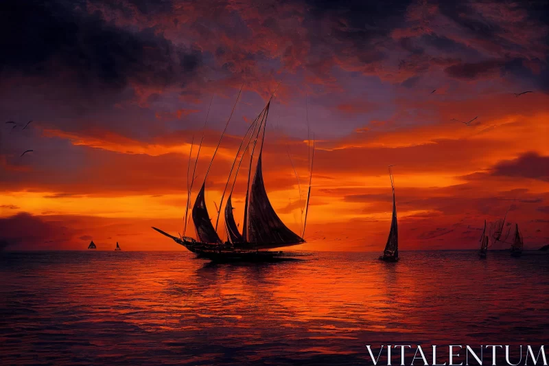 Sailboat at the Ocean: A Captivating Indonesian Art Inspired Masterpiece AI Image
