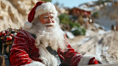 Santa Claus in Sleigh - Winter Holiday Scene