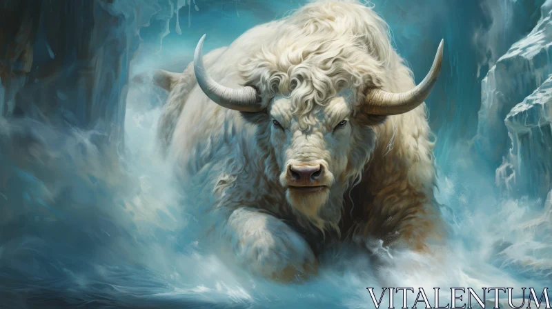 AI ART White Bull Painting in River