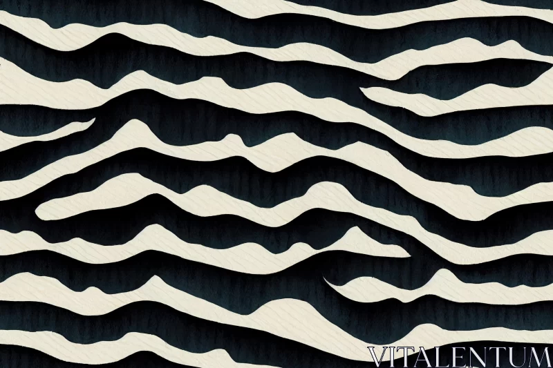 Black and White Zebra Pattern: Naturalistic Ocean Waves and Colorful Woodcarvings AI Image