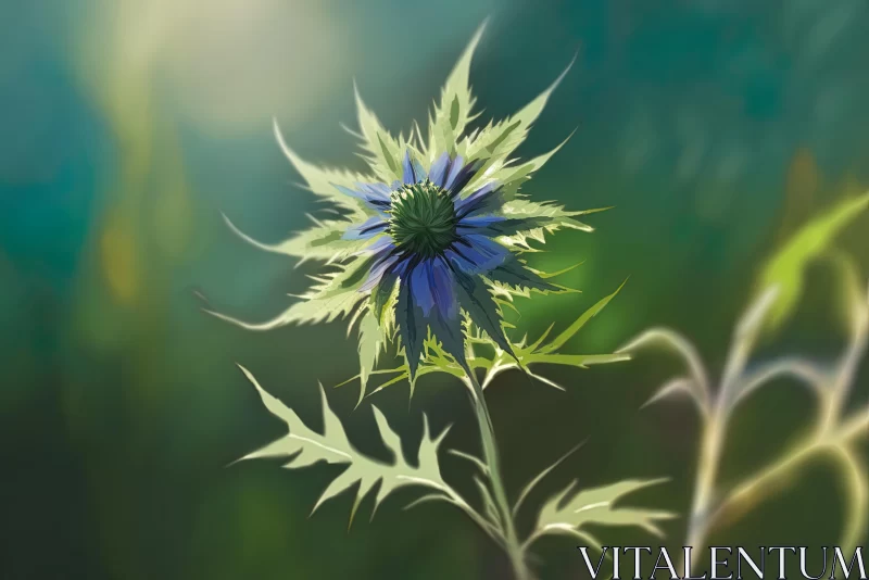 Blue Flower with Green Leaves in Photorealistic Style | Scottish Landscapes AI Image