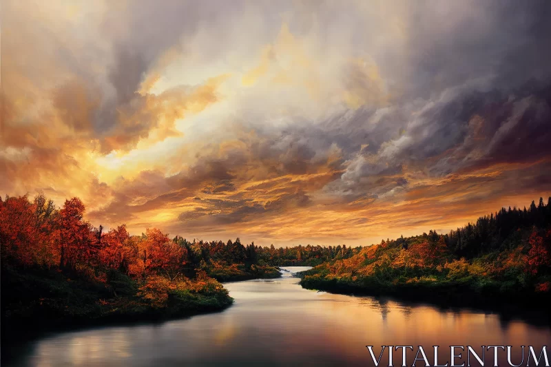 Captivating Autumn Sunset Painting | Photo-Realistic Landscape AI Image