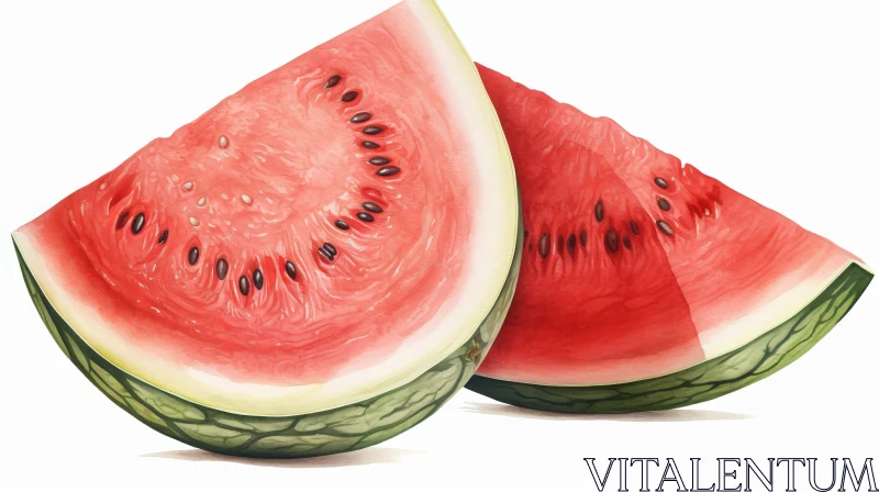 Delicious Watermelon Slices - Artistic Watercolor Painting AI Image