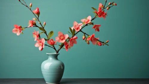 Elegant Cherry Blossoms in Blue Vase