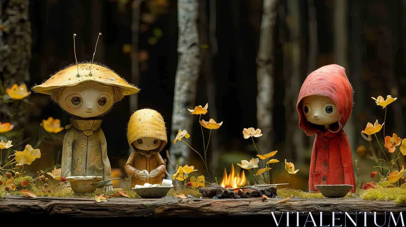 AI ART Enchanting Forest Creatures Campfire Scene