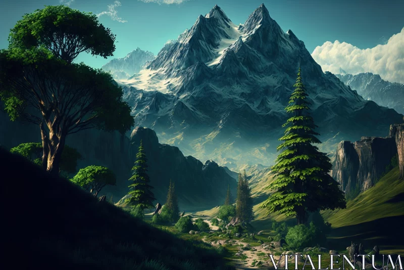 AI ART Fantasy Mountain Scene Wallpaper | Realistic Hyper-Detailed Rendering