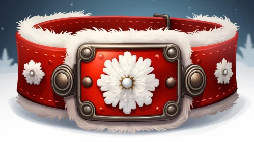 Red Leather Belt with White Flower and Pearl Detail