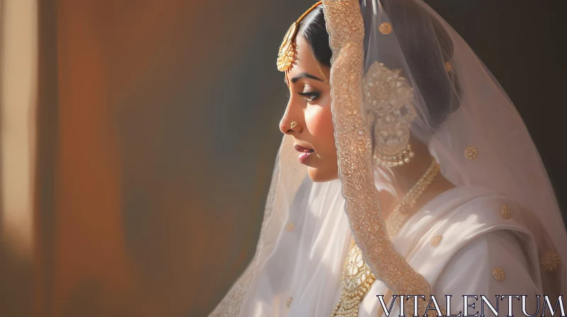 AI ART Traditional Indian Wedding Attire - Young Woman in Sari
