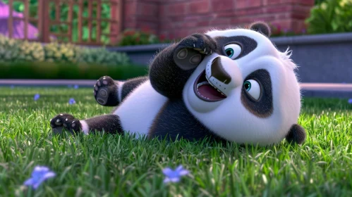Adorable Baby Panda 3D Rendering in Grass