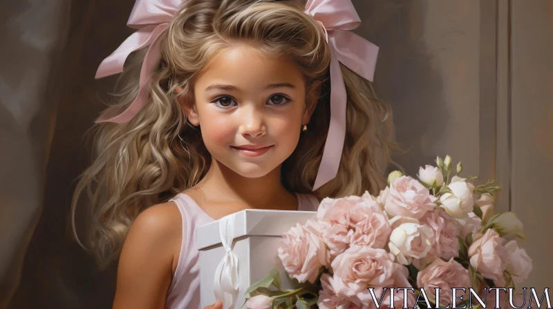 Charming Young Girl with Pink Roses | Joyful Smile AI Image