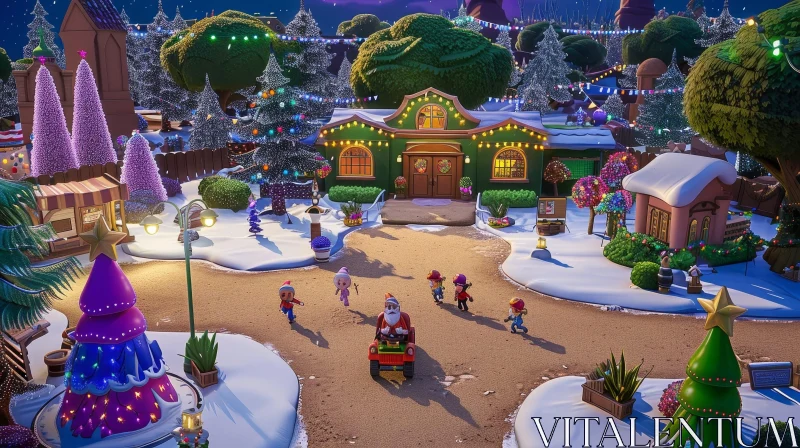 Christmas Village 3D Rendering - Festive Atmosphere AI Image