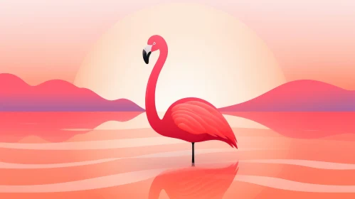 Graceful Pink Flamingo Vector Illustration at Sunset