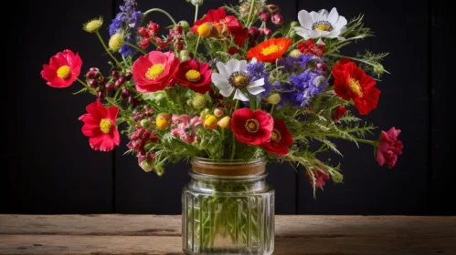 Colorful Bouquet of Flowers in Glass Vase