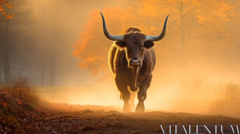 Majestic Bull Portrait in Field AI Image