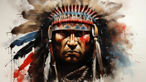 Native American Man Portrait with Traditional Headdress