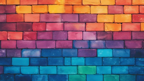 Rainbow Brick Wall - Colorful Geometric Pattern