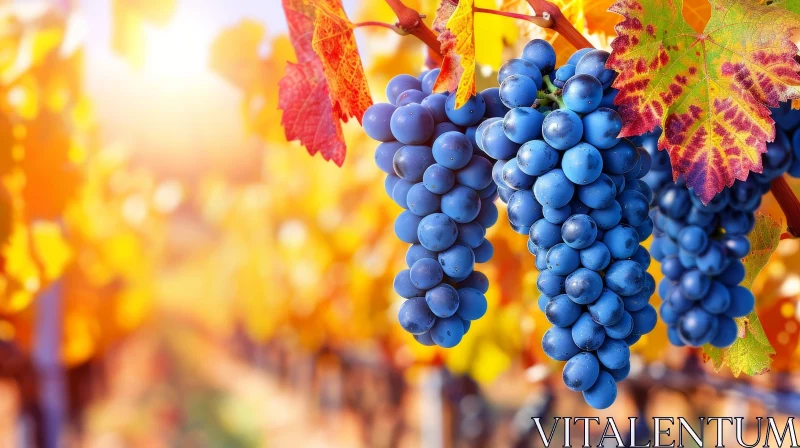 Ripe Blue Grapes in Autumn Vineyard AI Image