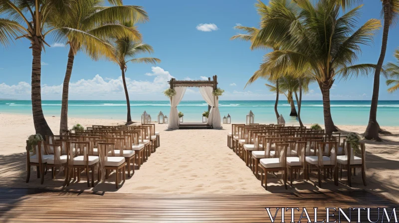 Whitewashed Beach Wedding Setup with Ocean View AI Image
