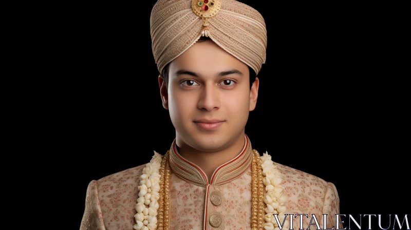 AI ART Young Indian Man in Traditional Wedding Attire Portrait