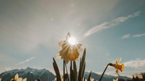 Daffodil Flower in Bloom Against Blue Sky