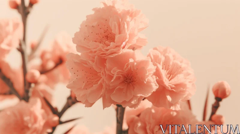 AI ART Delicate Peach Blossoms on Branch - Serene Floral Composition