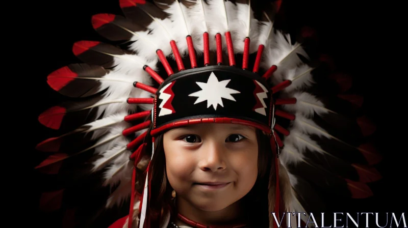 AI ART Native American Boy in Red and White Feathers Headdress