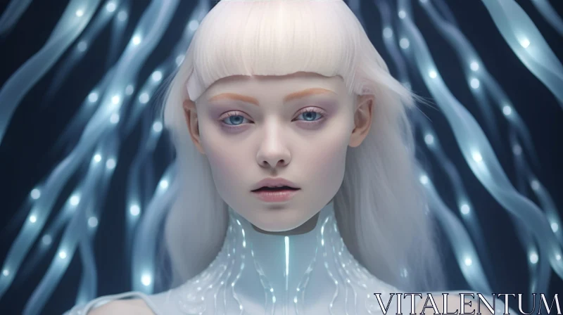 Serene Beauty: Portrait of a Young Woman with White Hair AI Image