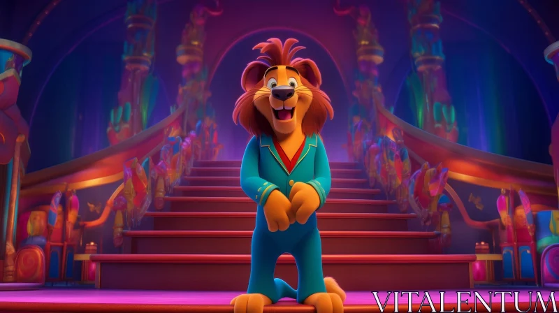 Surprised Cartoon Lion on Stage AI Image
