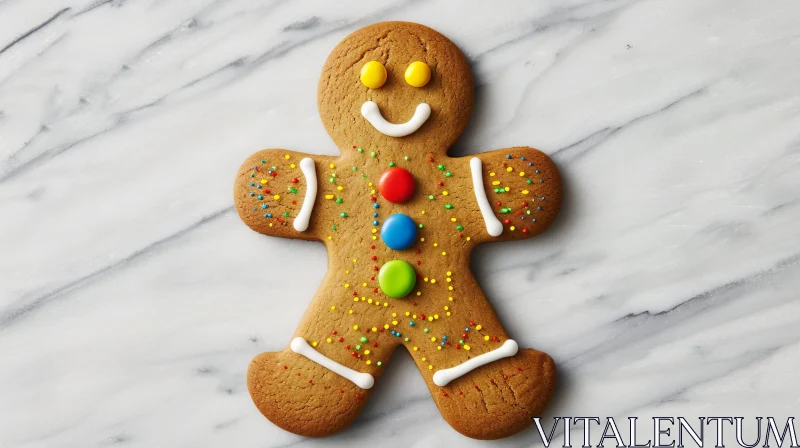 Delicious Gingerbread Man Cookie on Marble Surface AI Image