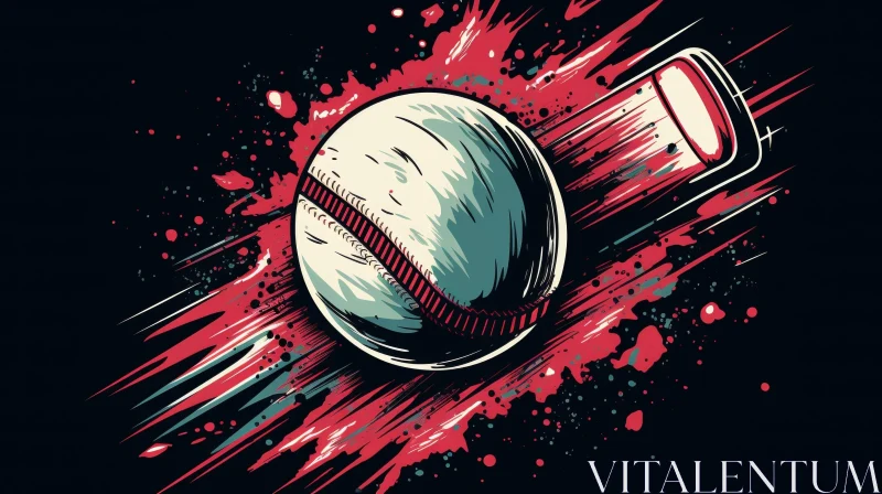 Flying Baseball Illustration | 1950s Style AI Image