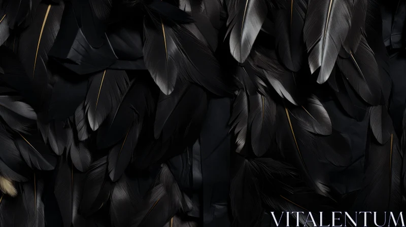 Golden-Tipped Black Feathers Texture AI Image