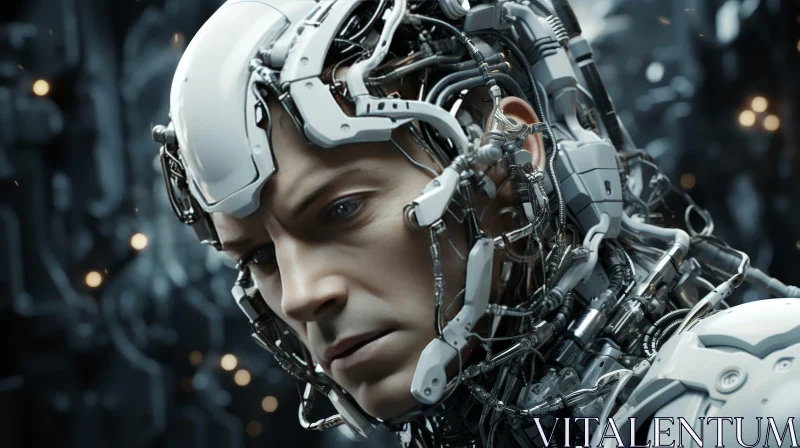 Male Cyborg Head Close-up - Technological Marvel AI Image